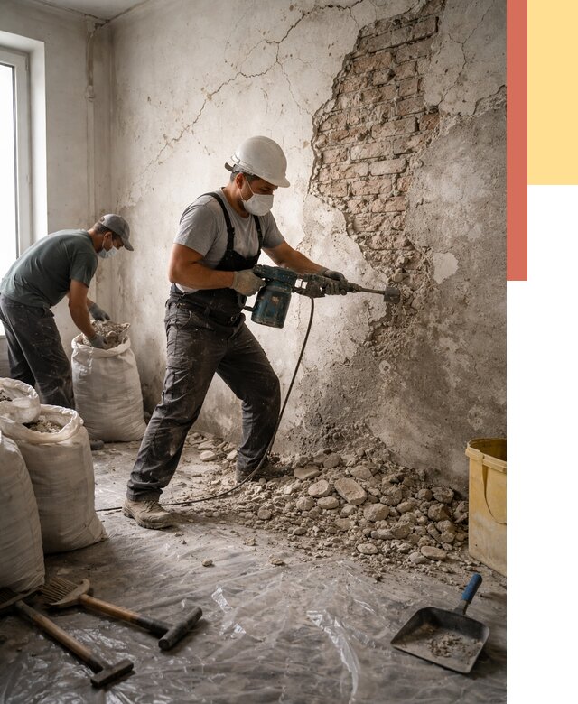 Демонтаж штукатурки со стен в Балаково от 7327 руб/м² — быстро и недорого | ОТДЕЛОЧНИК-Блк