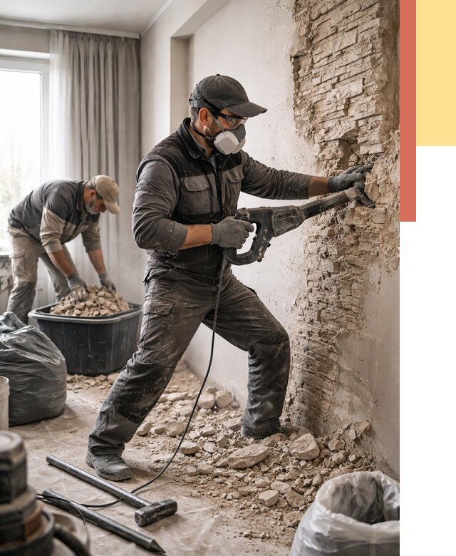 Демонтаж декоративного камня в Балаково от 1476 руб/м² — быстро и недорого | ОТДЕЛОЧНИК-Блк