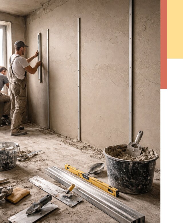 Штукатурка стен по маякам в Балаково от 5597 руб./м² — выравнивание под ключ | ОТДЕЛОЧНИК-Блк