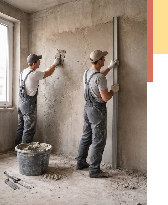 Штукатурка бетонных стен в Балаково от 4580 руб/м² — качественно и быстро | ОТДЕЛОЧНИК-Блк