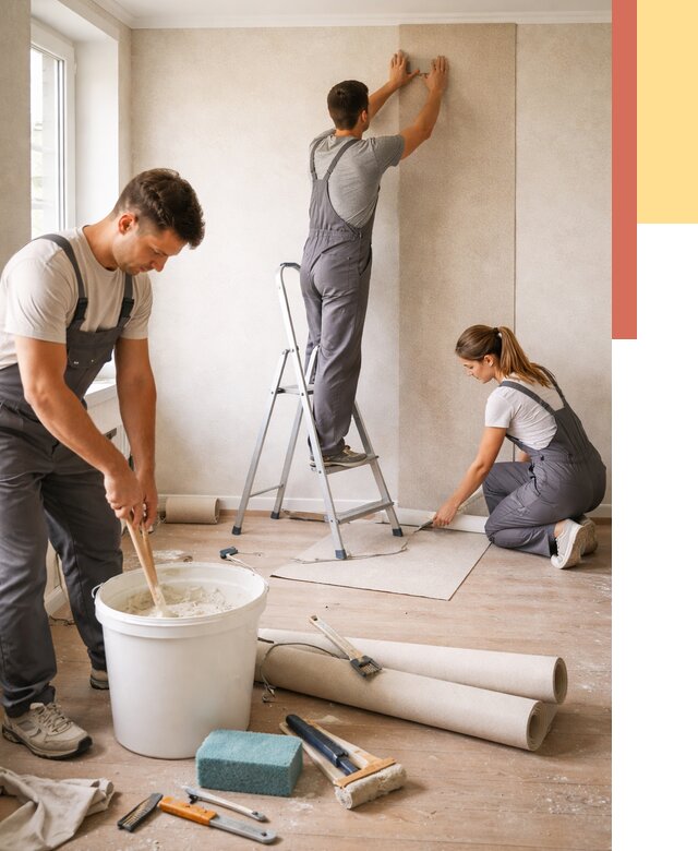 Оклейка стен обоями в Балаково от 3562 руб/м2 — быстро и недорого | ОТДЕЛОЧНИК-Блк