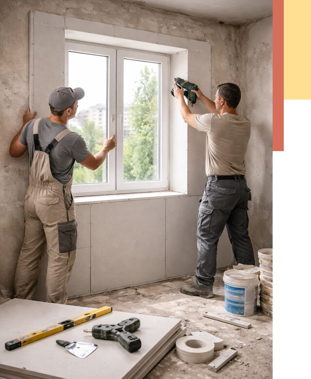 Монтаж откосов из гипсокартона в Балаково от 4580 руб. под ключ | ОТДЕЛОЧНИК-Блк