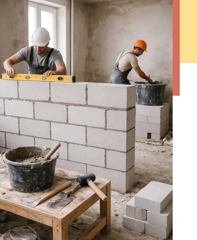 Кладка перегородок из газобетона в Балаково от 3257 руб. под ключ | ОТДЕЛОЧНИК-Блк