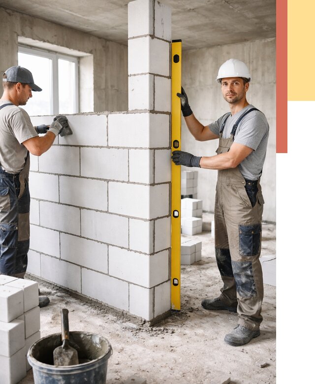 Кладка перегородок из пеноблока в Балаково от 1832 руб. под ключ | ОТДЕЛОЧНИК-Блк