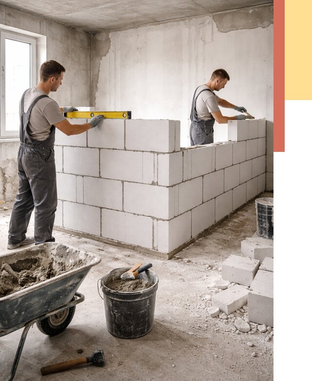 Кладка перегородок из ПГП в Балаково от 2544 руб./м2 — монтаж и возведение под ключ | ОТДЕЛОЧНИК-Блк