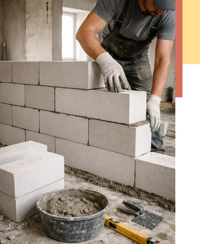 Кладка перегородок из силикатного блока в Балаково от 4071 руб. под ключ | ОТДЕЛОЧНИК-Блк