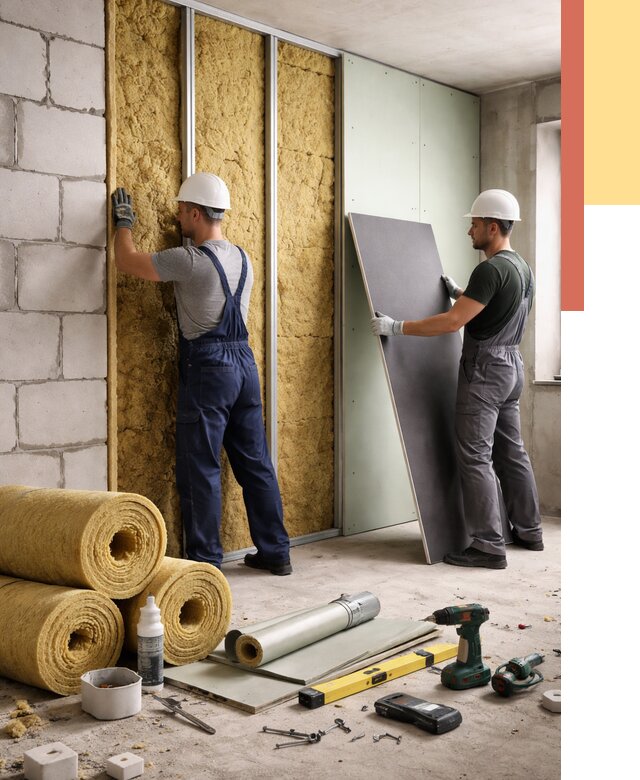 Шумоизоляция перегородок из блоков в Балаково от 1883 руб./м² — быстро и недорого | ОТДЕЛОЧНИК-Блк