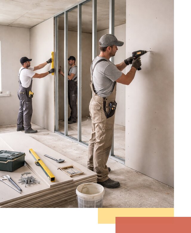 Однослойная перегородка из гипсокартона в Балаково под ключ, монтаж и отделка