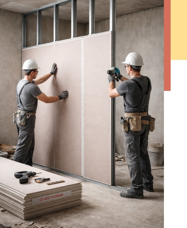 Перегородка из огнестойкого гипсокартона в Балаково от 1883 руб. под ключ | ОТДЕЛОЧНИК-Блк