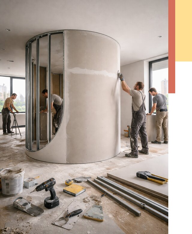 Радиусная перегородка из гипсокартона в Балаково от 2951 руб. под ключ | ОТДЕЛОЧНИК-Блк