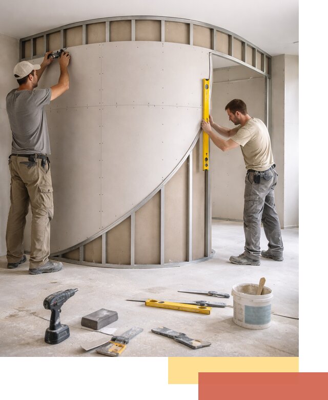 Радиусная перегородка из гипсокартона в Балаково под ключ