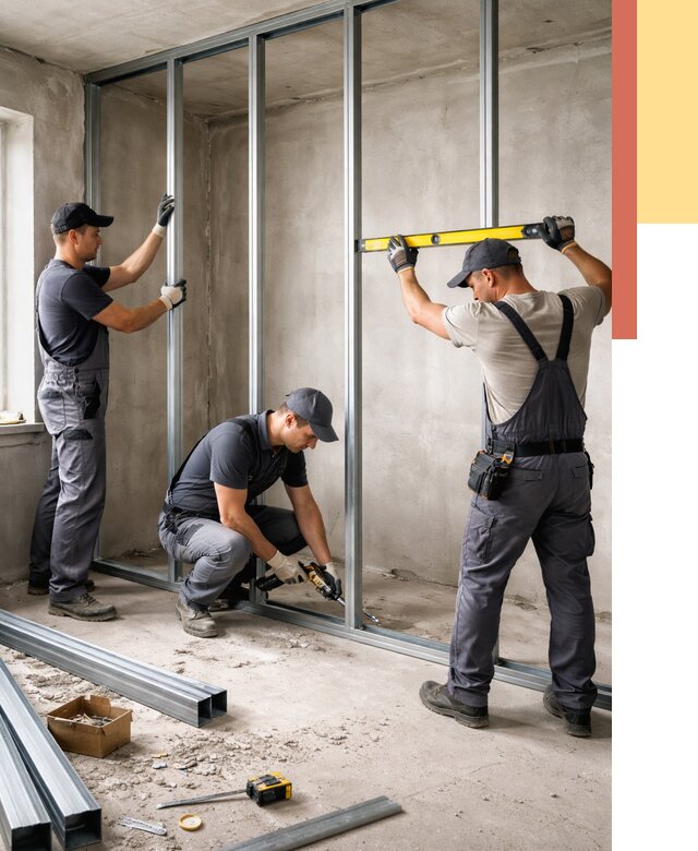 Монтаж каркаса перегородки из профиля в Балаково от 763 руб. | ОТДЕЛОЧНИК-Блк