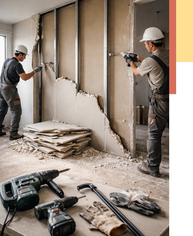 Демонтаж перегородки из гипсокартона в Балаково от 1221 руб. быстро и недорого | ОТДЕЛОЧНИК-Блк