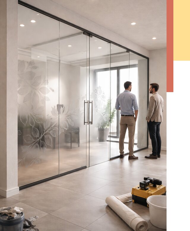 Стеклянные перегородки с рисунком в Балаково от 12721 руб. монтаж и нанесение | ОТДЕЛОЧНИК-Блк