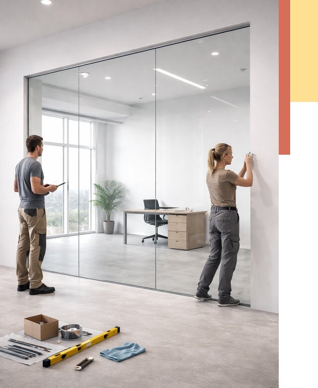 Перегородки из закаленного стекла в Балаково от 9668 руб. под ключ | ОТДЕЛОЧНИК-Блк