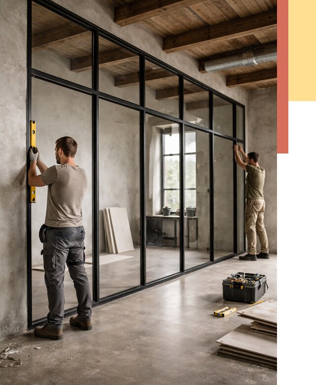 Стеклянные перегородки лофт в Балаково от 10686 руб. под ключ | ОТДЕЛОЧНИК-Блк