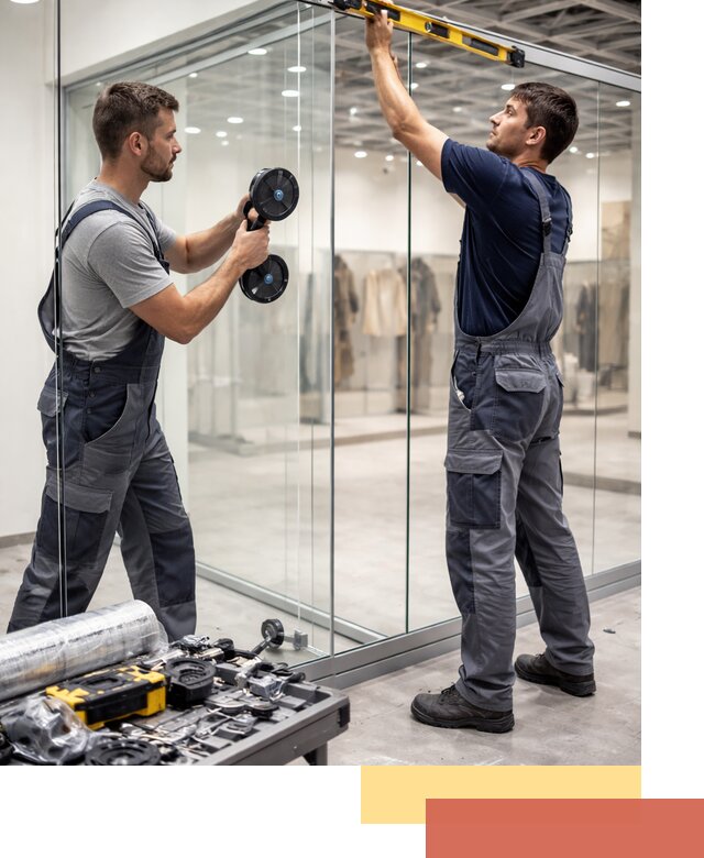 Стеклянные перегородки для магазинов в Балаково — монтаж и установка