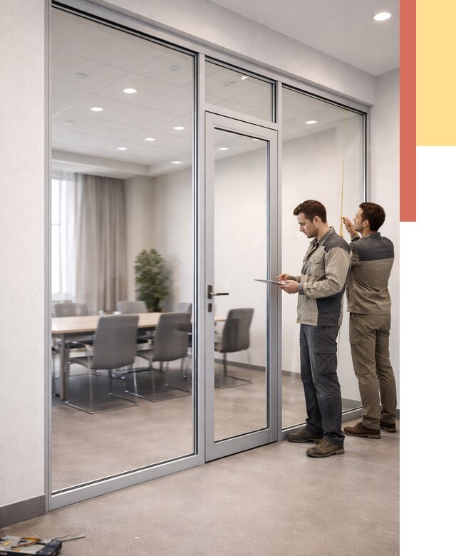 Установка и монтаж алюминиевых перегородок со стеклом в Балаково от 8345 руб. | ОТДЕЛОЧНИК-Блк