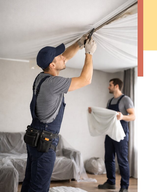 Демонтаж натяжного потолка в Балаково от 4580 руб. — снятие и разбор под ключ | ОТДЕЛОЧНИК-Блк