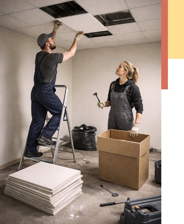 Демонтаж потолочной плитки в Балаково от 4580 руб. быстро и недорого | ОТДЕЛОЧНИК-Блк