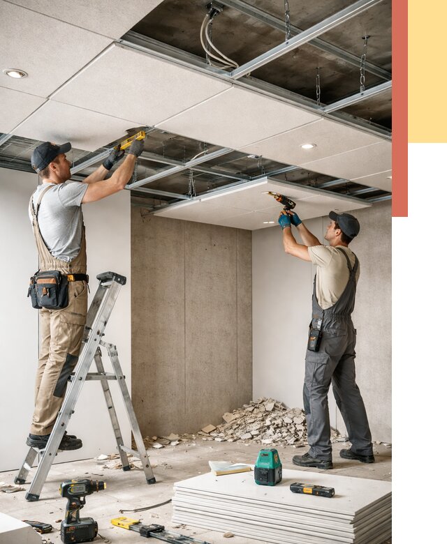 Монтаж акустического потолка в Балаково от 6615 руб/м2 — быстро и недорого | ОТДЕЛОЧНИК-Блк