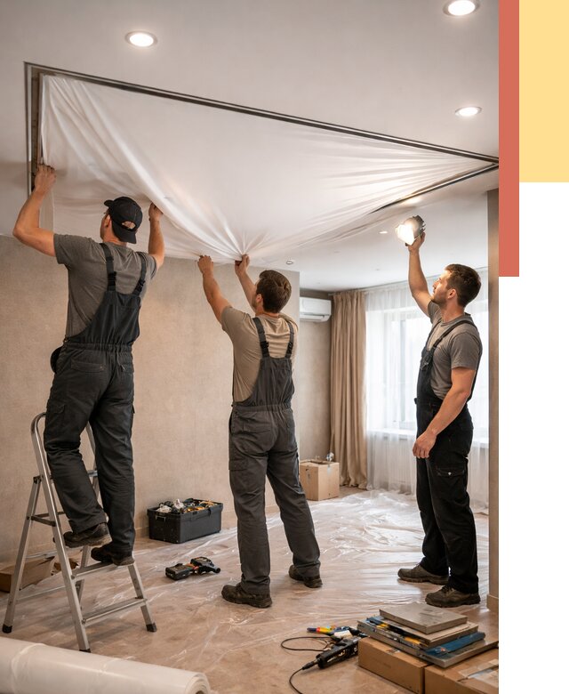 Монтаж ПВХ натяжного потолка в Балаково от 3562 руб. под ключ | ОТДЕЛОЧНИК-Блк