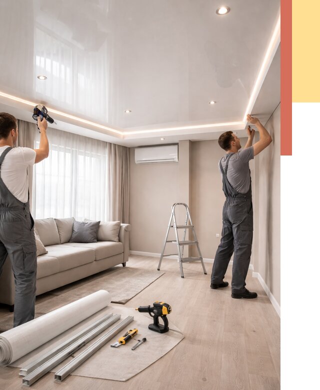 Монтаж глянцевого натяжного потолка в Балаково от 763 руб. под ключ | ОТДЕЛОЧНИК-Блк