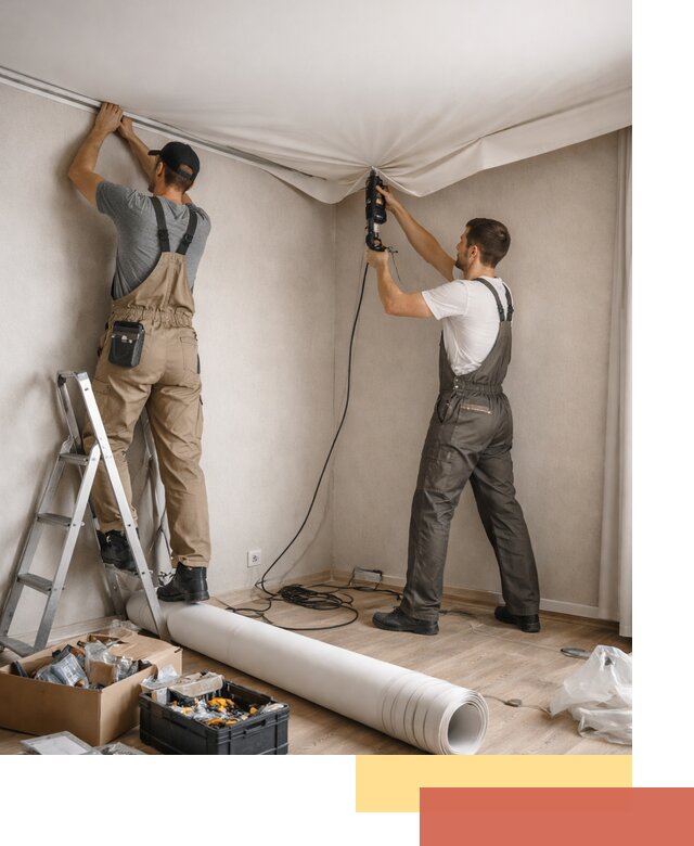 Монтаж цветного натяжного потолка в Балаково за один день