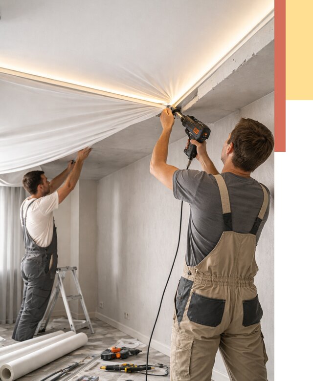 Монтаж натяжного потолка с подсветкой в Балаково от 967 руб. | ОТДЕЛОЧНИК-Блк