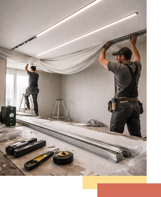 Монтаж натяжных потолков со световыми линиями в Балаково