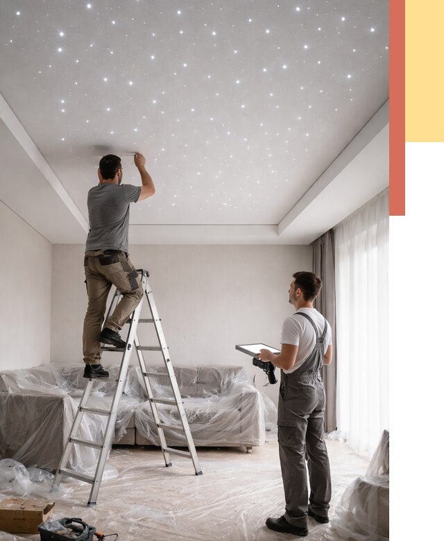 Монтаж натяжного потолка «звездное небо» в Балаково от 6615 руб. | ОТДЕЛОЧНИК-Блк