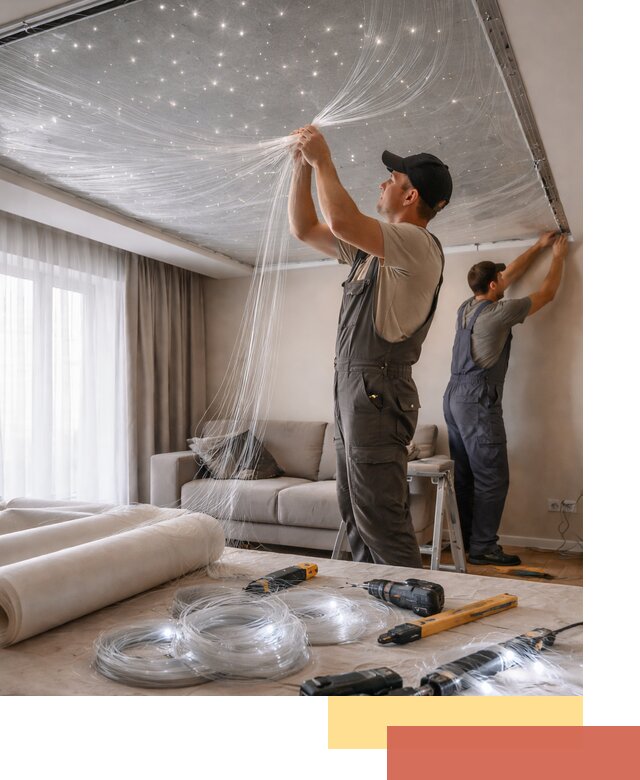 Монтаж натяжного потолка «Звездное небо» в Балаково