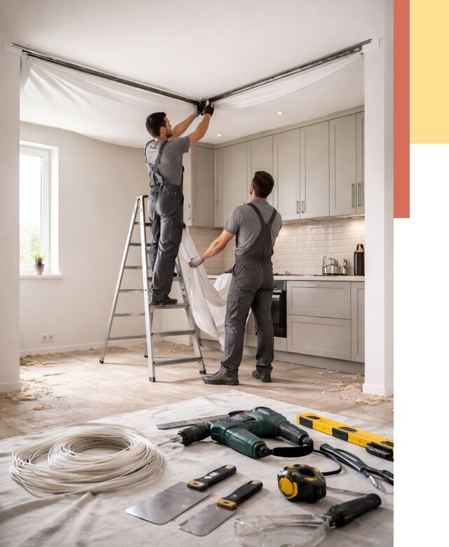 Установка натяжного потолка на кухне в Балаково от 2442 руб. | ОТДЕЛОЧНИК-Блк