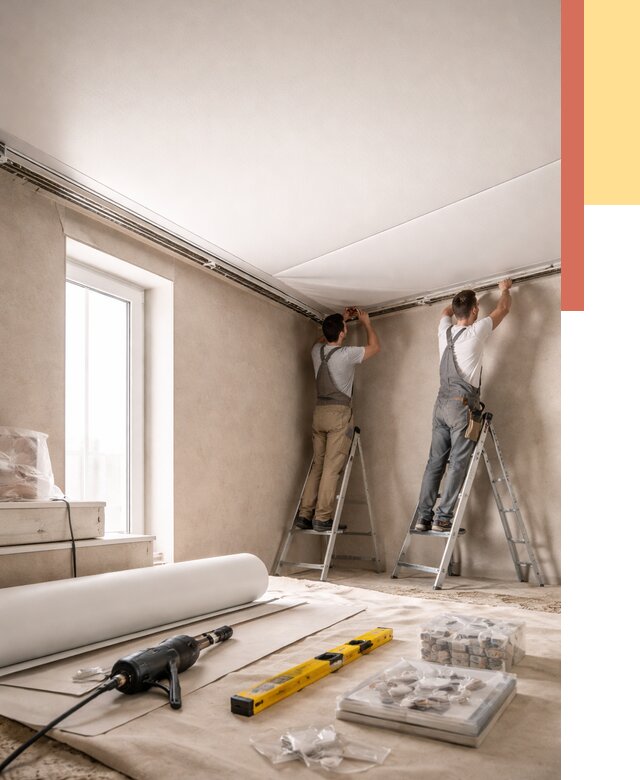 Монтаж натяжного потолка в спальне в Балаково от 3867 руб. под ключ | ОТДЕЛОЧНИК-Блк