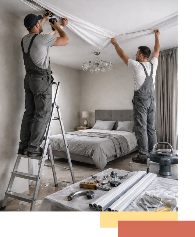 Монтаж натяжного потолка в спальне в Балаково