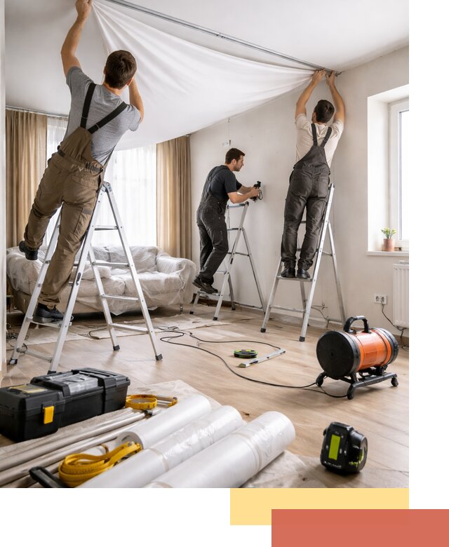 Монтаж натяжного потолка в гостиной в Балаково