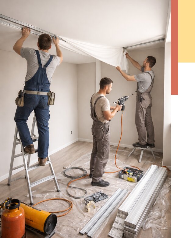 Монтаж натяжного потолка в студии в Балаково от 5597 руб. — быстро и недорого | ОТДЕЛОЧНИК-Блк