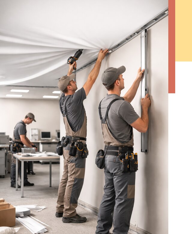 Монтаж натяжного потолка в офисе в Балаково от 458 руб/м² — быстро и недорого | ОТДЕЛОЧНИК-Блк