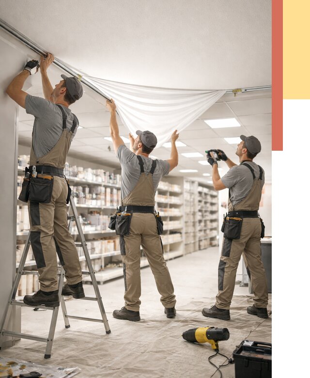 Монтаж натяжного потолка в магазине в Балаково от 4580 руб. быстро и недорого | ОТДЕЛОЧНИК-Блк
