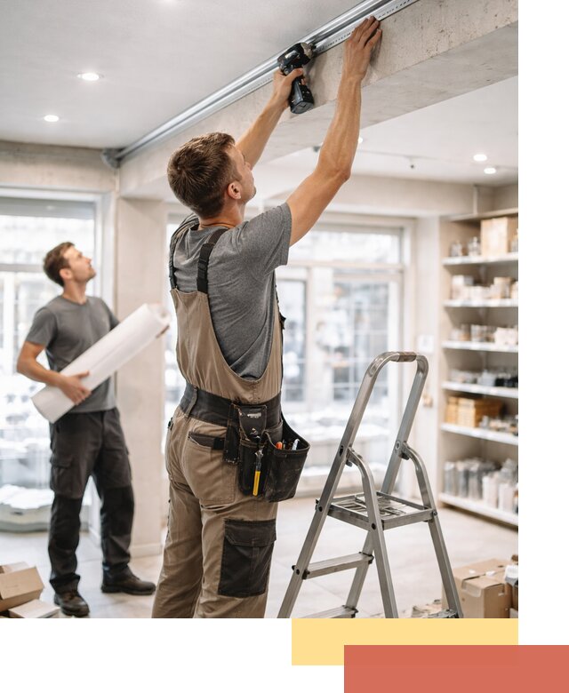 Монтаж натяжных потолков в магазине в Балаково