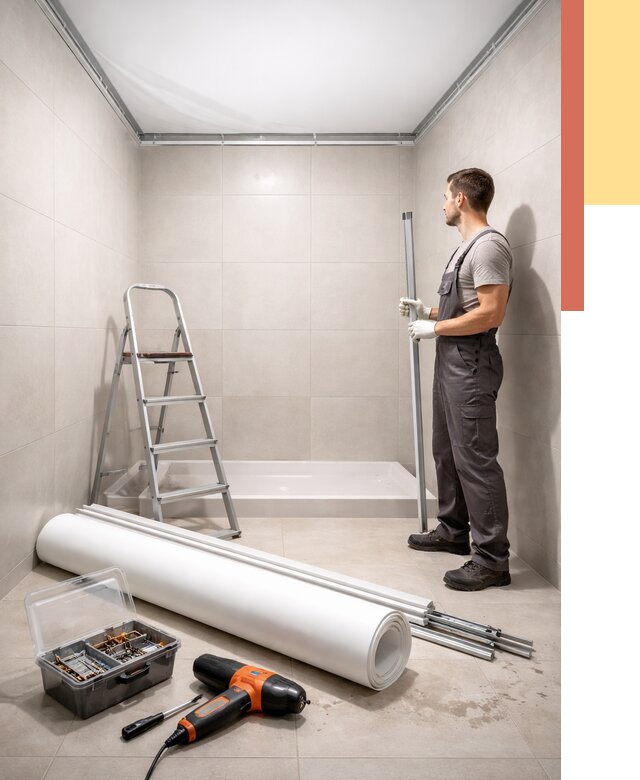 Монтаж натяжного потолка в санузле в Балаково от 1883 руб. — ОТДЕЛОЧНИК-Блк