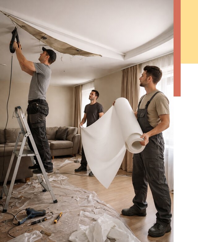 Замена полотна натяжного потолка в Балаково от 9668 руб. быстро и недорого | ОТДЕЛОЧНИК-Блк