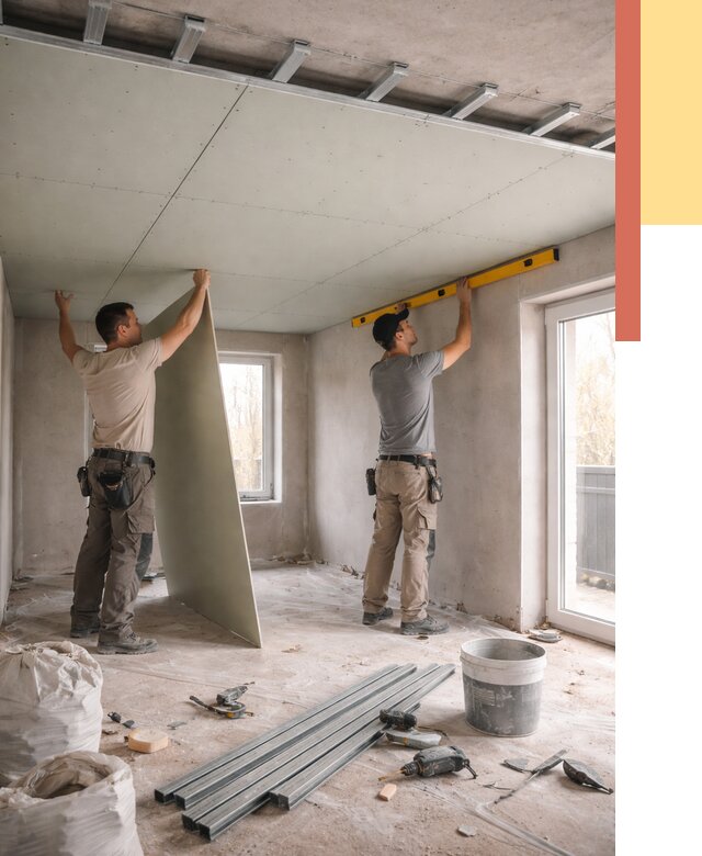 Одноуровневый потолок из гипсокартона в Балаково от 763 руб. — монтаж под ключ | ОТДЕЛОЧНИК-Блк