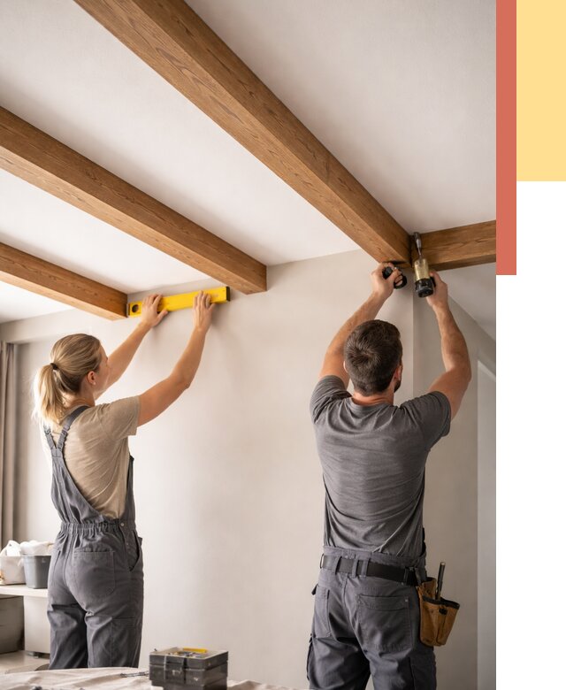 Монтаж декоративных балок на потолок в Балаково от 4274 руб. — ОТДЕЛОЧНИК-Блк